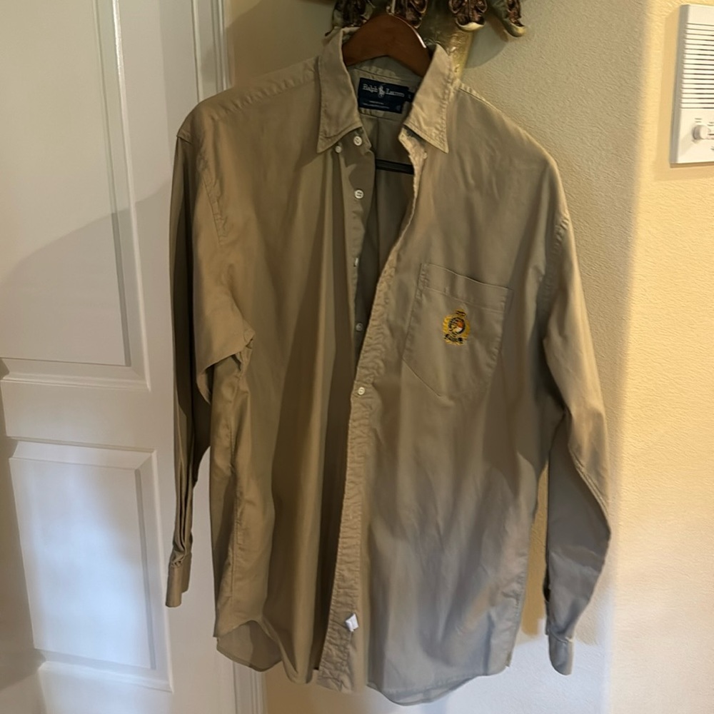 Ralph Lauren button tan shirt.